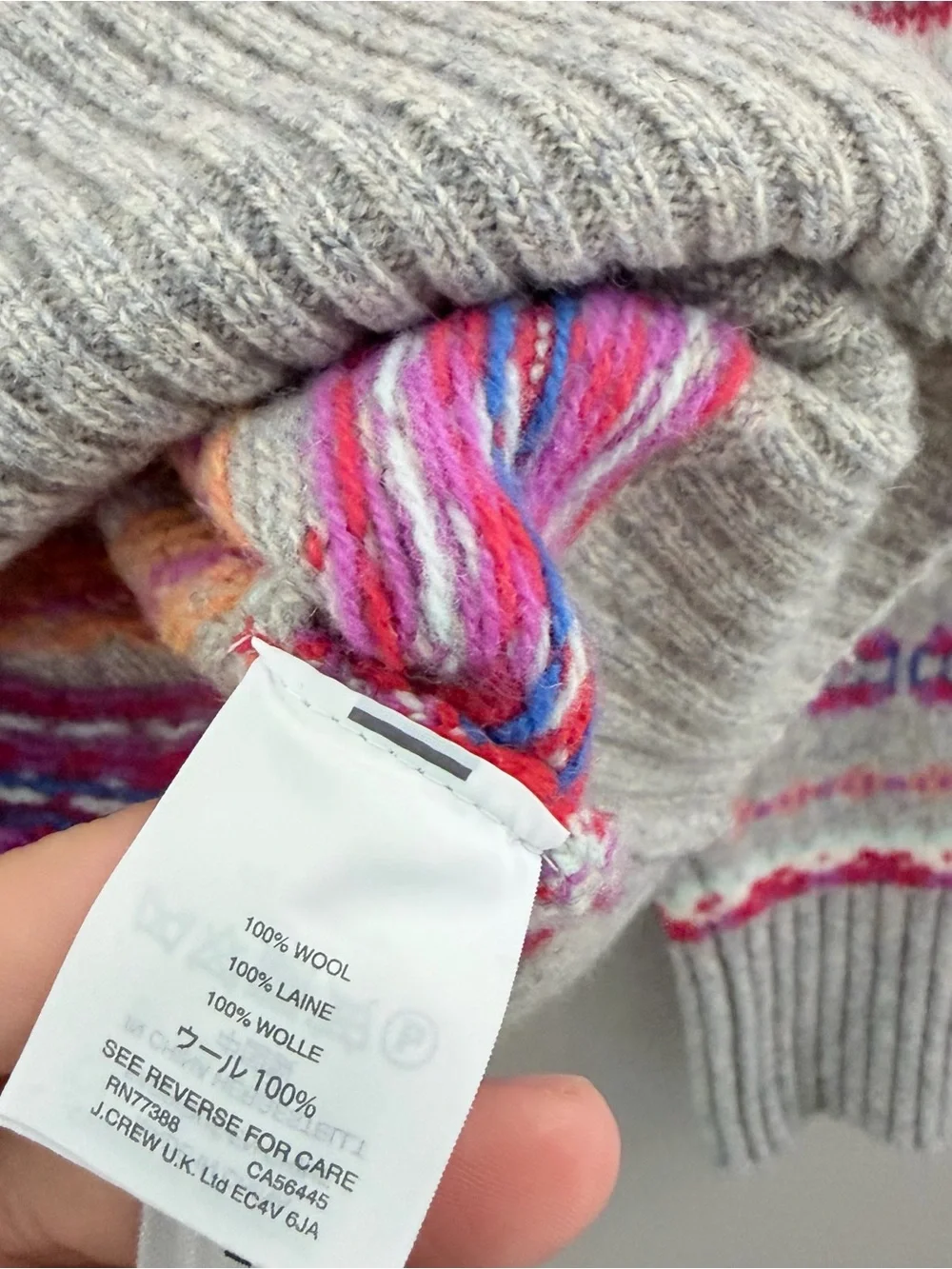 J.Crew Wool Fair Isle Sweater Crewneck Long Sleeve Grey Multicolor XS